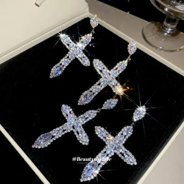 Wholesale Gold Cross Drop Earrings For Women Featuring Copper Material And 304 Stainless Steel Ear Pins With Zircon Inlay