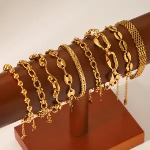 Wholesale PVD Coated 18K Gold Real Gold Plated Geometric 304 Stainless Steel Simple Style Waterproof Non Tarnish 304 Stainless Steel Lobster Trigger Clasp Closure Chain Bracelet