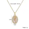 Wholesale Minimalist Vintage Copper Plated 18K Gold Inlaid Zircon Mother-of-Pearl Rose Flower Oval Pendant Necklace For Women Geometric