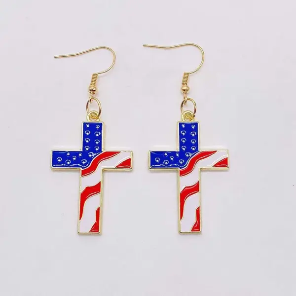 Wholesale Independence Day Star Alloy Earrings Festival Jewelry Heart Shaped USA Flag Design Women's Fashion Accessories