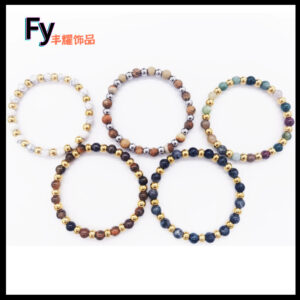 Wholesale Cross border 6mm stainless steel beaded bracelet glass stone round bead bracelet diy elastic rope bracelet stretch hand