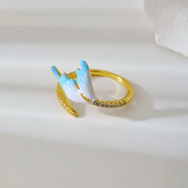 Wholesale Adjustable Open Ring Starfish Shell Design Unique Style Ocean Theme Fashionable Accessory Gold Plated Copper Material