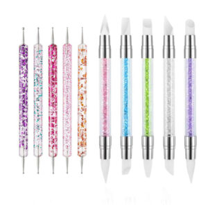 Cross-border hot-selling 10-piece manicure set h style (06 style glitter dot pen + 03 style double-headed silicone pen with diamonds)