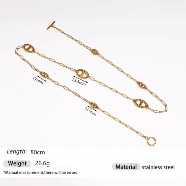 Wholesale 18K Gold Plated 304 Stainless Steel Vacuum Electroplating (In Furnace) Sweater Chain Necklace Hypoallergenic Unisex Splicing Embossed Paperclip Chain Cable Chain/Cross Chain/O Chain Daily Party Bar