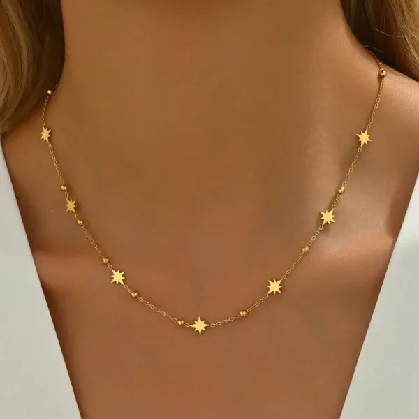 Wholesale Vacuum Electroplating (In Furnace) Plated 18K Real Gold Minimalist Star Shape Sticker Choker 304 Stainless Steel Stereoscopic Geometric Elegant O Chain Necklace for Women - Nihaojewelry