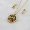 Wholesale Jewelry Fashion Round Letter Flower 304 Stainless Steel Zircon 18K Gold Plated Hollow Out Stainless Steel Jewelry Sets