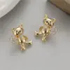 Wholesale Little Bear Stud Earrings For Women With 925 Sterling Silver Posts, Copper Base, And Zircon Inlay Featuring Electroplated Gold Plating