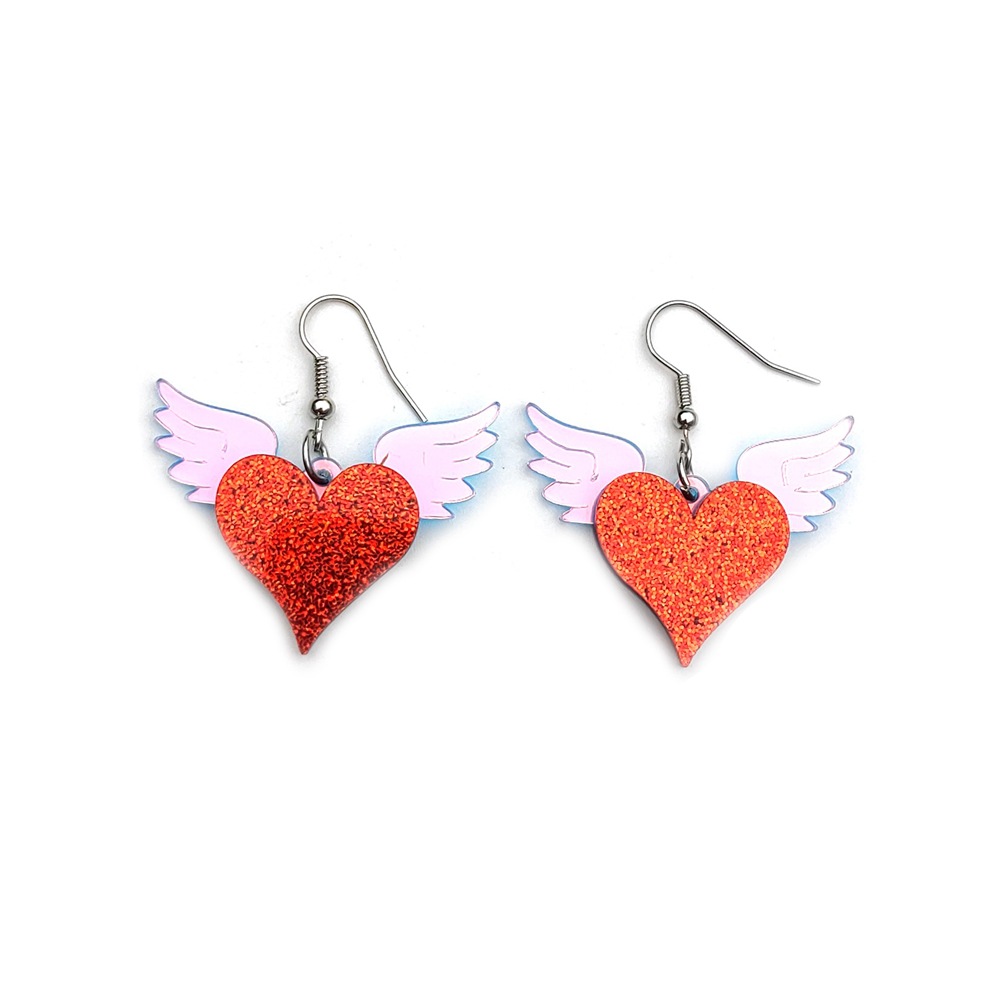 Wholesale Cross-border Amazon supply Valentine's Day jewelry colorful angel wings red love earrings acrylic earrings