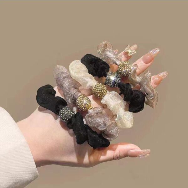 Wholesale leopard hair rope hair ring hisense rhinestone large intestine ring light luxury hair rope hair band women’s hair accessories