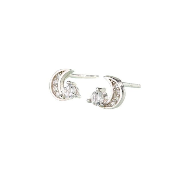 oly-5eee12768b21eb4e73af54d182ca46fd Wholesale S925 Sterling Silver Inlaid Moon Silver Ear Stud Women's Light Luxury High-end Sense Earrings Small Elegant Fashion Niche Earrings