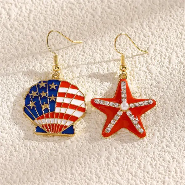 Wholesale Unisex Jewelry Set With Starfish Pattern, KC Golden Plated 0.03µm Finish, Artificial Rhinestones, Enamel, Beaded Chain