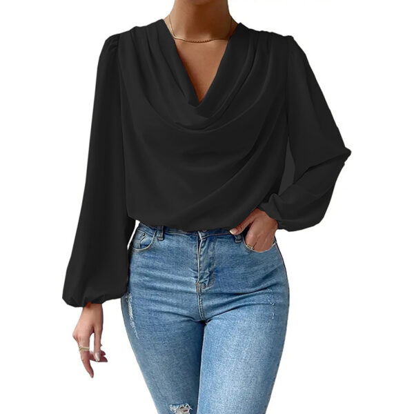 oly-5f07fb48293e736abe0d11e8b91e3acb Wholesale Chiffon Long-Sleeved Shirt Loose Drape V-Neck Top T-Shirt for Women