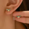 Wholesale Dragonfly Stud Earrings For Women With Claw Setting, 304 Stainless Steel, PVD Coated And 18K Real Gold Plated, Featuring Zircon Inlay