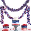 Wholesale 7th Of July Independence Day Stars Colorful Stripes Red White Blue Flocked Flower Home Garden Decoration Wide Leaf Ribbon 2m Polyester Material