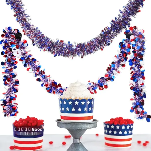 Wholesale 7th Of July Independence Day Stars Colorful Stripes Red White Blue Flocked Flower Home Garden Decoration Wide Leaf Ribbon 2m Polyester Material