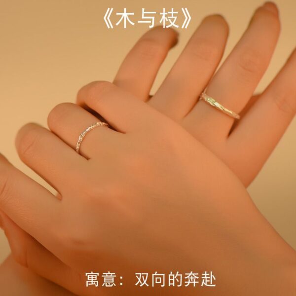 oly-5f18a4c030df797ad9f47cb9a4703b03 Wholesale S925 Sterling Silver Wood and Branch Couple Ring Niche Design Student Male and Female Pair Ring Hand Ornaments Valentine's Day Gift