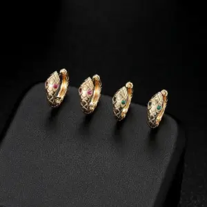 Wholesale Unisex Snake Clip Earrings In Copper With 14K Real Gold Plated Electroplated Finish Featuring Artificial Gemstones