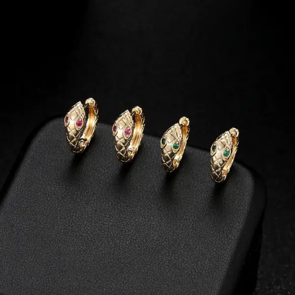 Wholesale Unisex Snake Clip Earrings In Copper With 14K Real Gold Plated Electroplated Finish Featuring Artificial Gemstones