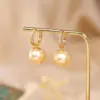 Wholesale Fashion Double-Sided Pearl Earrings For Women, Micro-Inlaid Zircon Tea Rose Design, Versatile Geometric Pattern, Gold-Plated 925 Sterling Silver Copper Dangle Earrings