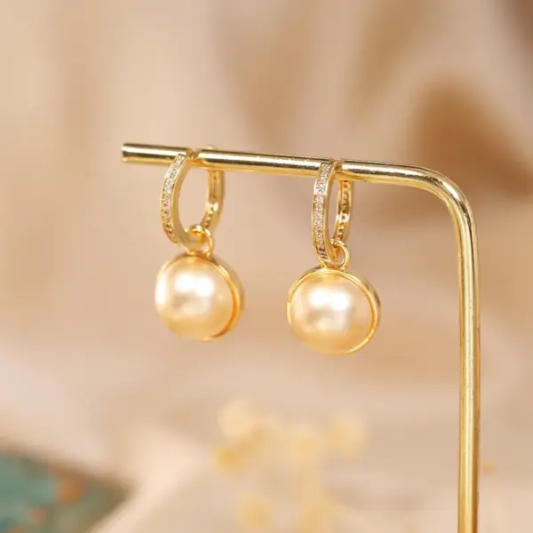 Wholesale Fashion Double-Sided Pearl Earrings For Women, Micro-Inlaid Zircon Tea Rose Design, Versatile Geometric Pattern, Gold-Plated 925 Sterling Silver Copper Dangle Earrings