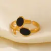 Wholesale Ion Plating (IP) 18K Gold Plated Leaves 304 Stainless Steel Hip-Hop Vacation Waterproof Non Tarnish Open Rings