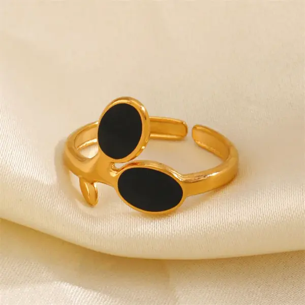 Wholesale Ion Plating (IP) 18K Gold Plated Leaves 304 Stainless Steel Hip-Hop Vacation Waterproof Non Tarnish Open Rings