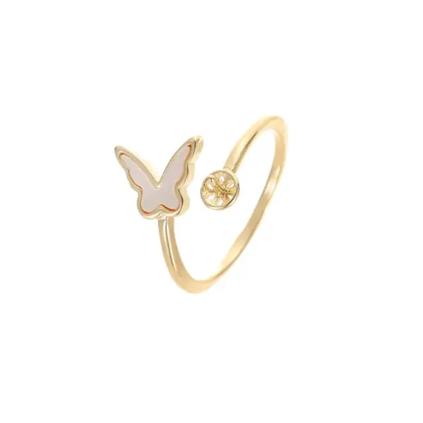 Wholesale Unisex Adjustable Butterfly Ring In Electroplated Copper With Shell Inlay