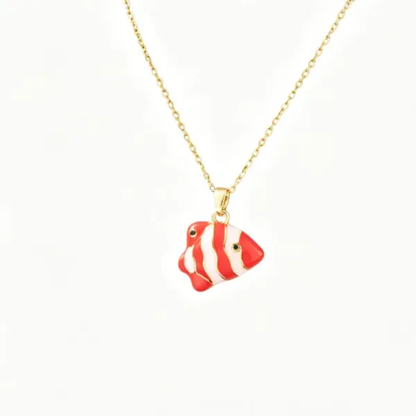 Wholesale Women’s Fish Pendant Necklace With Inlay Artificial Rhinestones, 18K Real Gold Plated Copper, Water Plating On Cable Chain