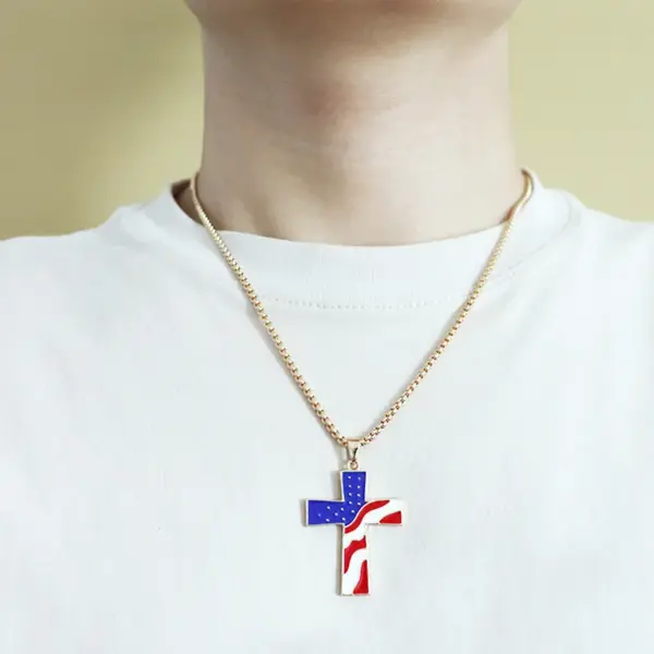 Wholesale American Flag Enamel Necklace In Alloy, Unisex Design With Sweet Style