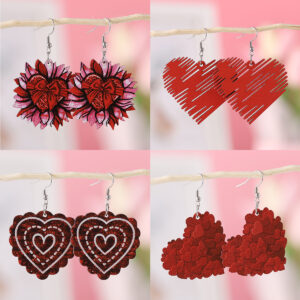 oly-5f5c5928440f8db4c47c3650fe6b5b73 Wholesale Cross-border New Valentine's Day Sunflower Bow Red Love Pendant Earrings Wooden Double-sided Valentine's Day Earrings
