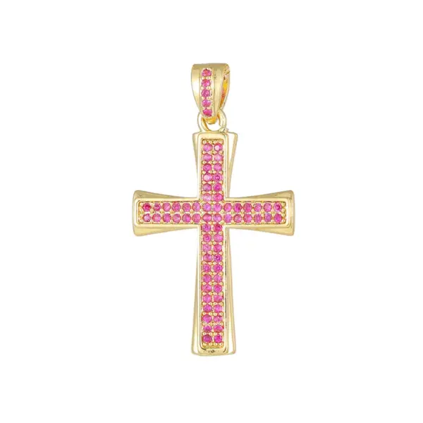 Wholesale Women’s Waterproof Non Tarnish Copper Cross Necklace With KC Golden Plated Electroplated Finish And Zircon Inlay