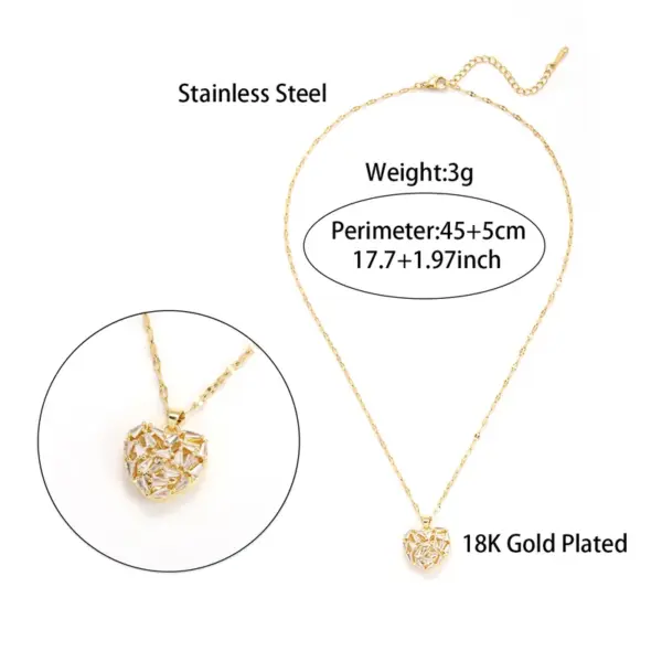 oly-5f7c6a1c21cf86cc5ae2a21756aac61a Wholesale Jewelry Elegant Glam Heart Shape Stainless Steel Zircon Plating Inlay Pendant Necklace