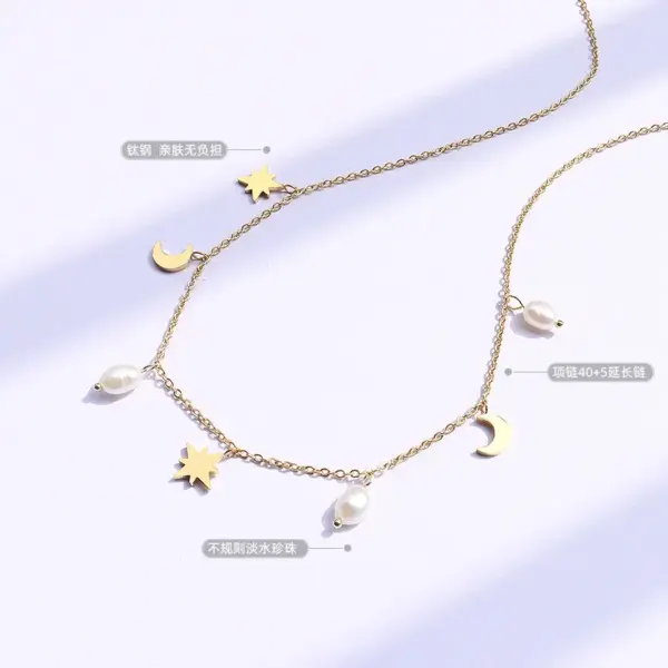 Wholesale PVD Coated Real Gold Plated 18K Gold Star 304 Stainless Steel Fashion Waterproof Non Tarnish 304 Stainless Steel Necklace