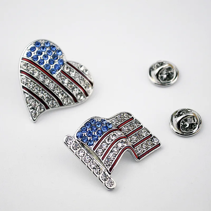 Wholesale American Flag Pin In White & Blue Zinc Alloy With Diamond Craft, Stylish Flag Brooches