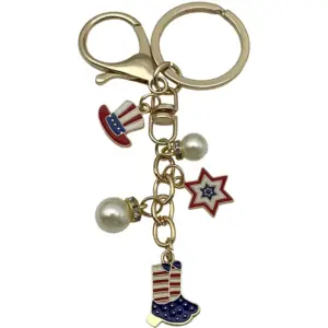 [kc Gold Blue American Independence Day Hat Boots Pearl Keychain] -13.1g-ER1665