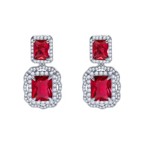 Wholesale Brass Inlay Rectangle Artificial Crystal Zircon Drop Earrings