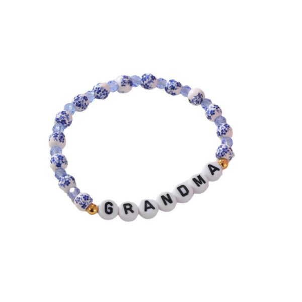 Wholesale  Gold Stainless Steel Love Acrylic Alphanumeric Small Gold Beads Blue and White Porcelain Beaded Valentine's Day Bracelet
