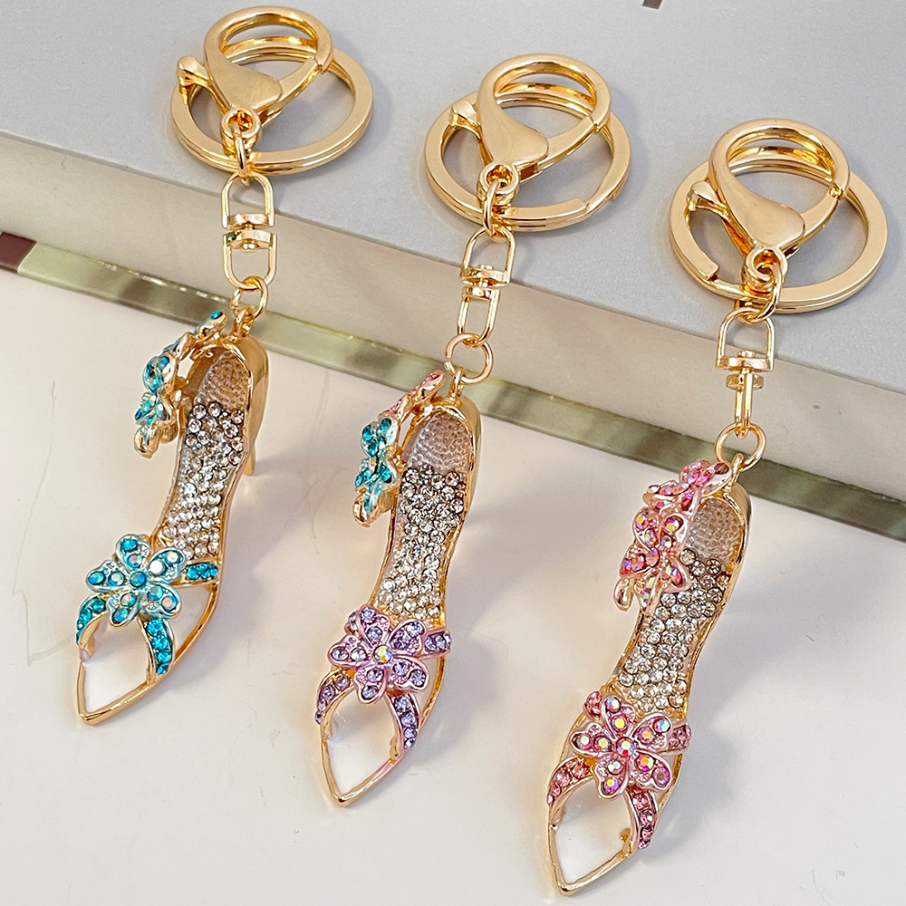 Wholesale European and American Cross-border Color Diamond High Heels Car Keychain Bag Accessories Pendant Key Chain Small Gift Hanging Buckle