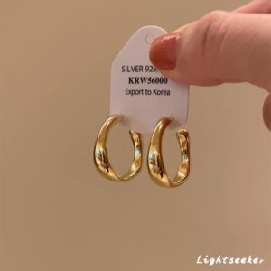 A2085 gold-gold glossy irregular c-shaped earrings