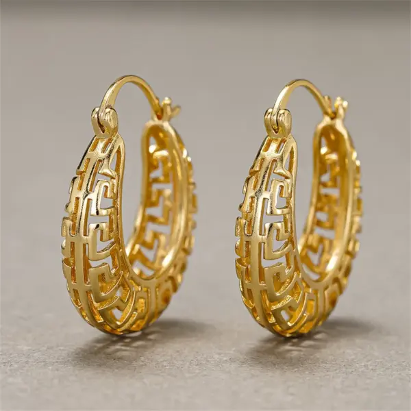Wholesale Three-dimensional Geometric Earrings For Women In Copper With KC Golden Water Plating And 0.03µm Thickness