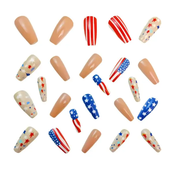 Wholesale Nail Stickers Medium Length European Style Square Star Stripes Independence Day Nail Art Plastic Roman British Retro