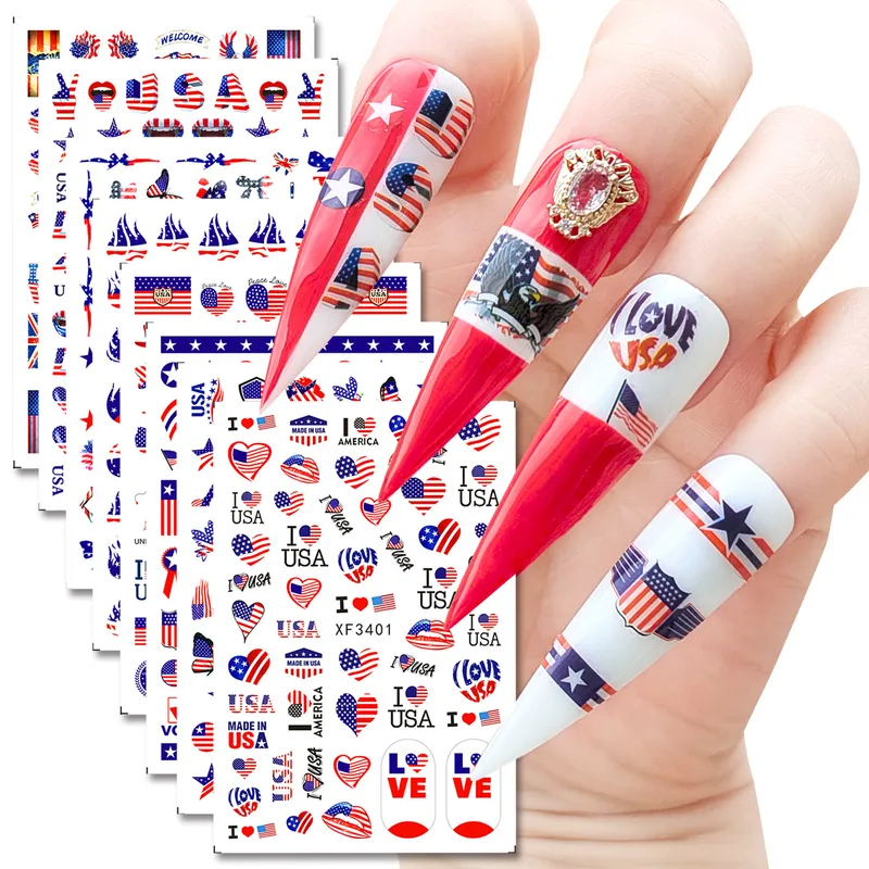 Wholesale Independence Day Series American Flag Manicure Stickers Nail Stickers 8 Set Manicure Accessories