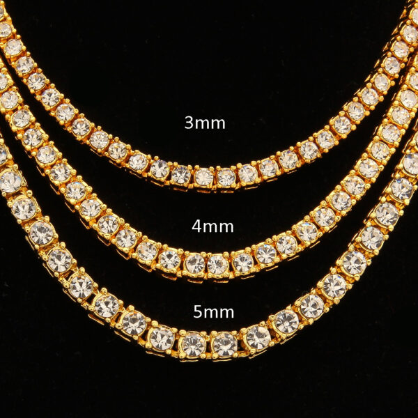 Wholesale Electroplated alloy tennis chain with gold rhinestones, a row of tennis chains, gold and silver necklaces