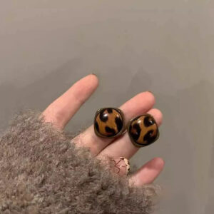 A2694 coffee-retro coffee color leopard print square earrings