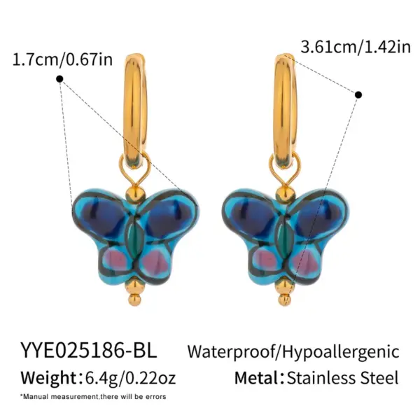 Wholesale PVD Coated Real Gold Plated 18K Gold Butterfly 304 Stainless Steel Modern Style Pastoral Waterproof Non Tarnish Drop Earrings