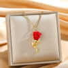 Wholesale Red Rose Titanium Steel Necklace with Micro-Inlaid Clavicle Chain/Necklace
