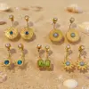 Wholesale Waterproof Non Tarnish Circle Stud Earrings For Women, 304 Stainless Steel With 18K Real Gold Plated PVD Coating And Rhinestones Inlay