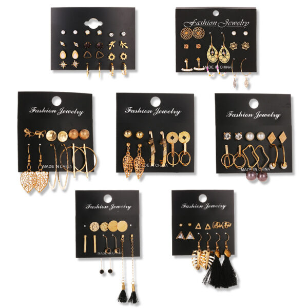 oly-5fe3e6800850ee90d7c18a852534ff25 Wholesale Selling Earrings Fashion Set Tassel Earrings Bohemian Style Leaf Geometry 6 Pairs of Earrings