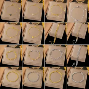 Wholesale PVD Coated Real Gold Plated Solid Color Titanium Steel Basic Waterproof Non Tarnish Titanium Steel Bracelets