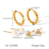 Wholesale 304 Stainless Steel Geometric PVD Coated Pearl Zircon 18K Real Gold Plated 18K Gold IG Style Casual Gold Ear Studs